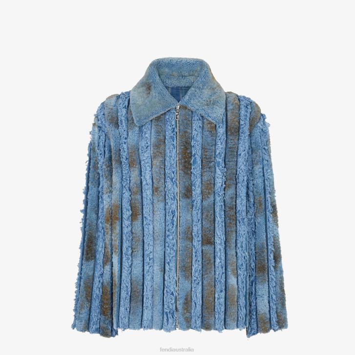 Men Apparel Fendi HP0B2085 Shearling And Denim Jacket Blue
