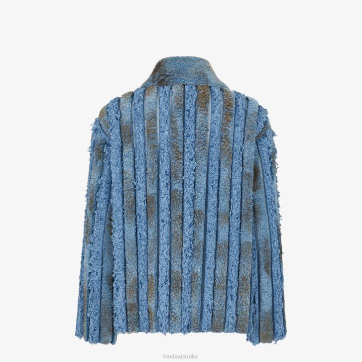 Men Apparel Fendi HP0B2085 Shearling And Denim Jacket Blue