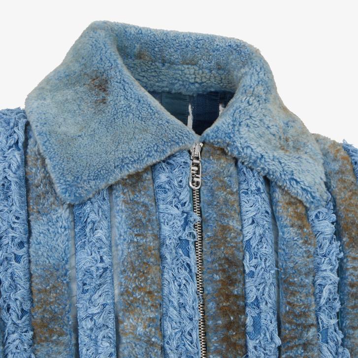 Men Apparel Fendi HP0B2085 Shearling And Denim Jacket Blue