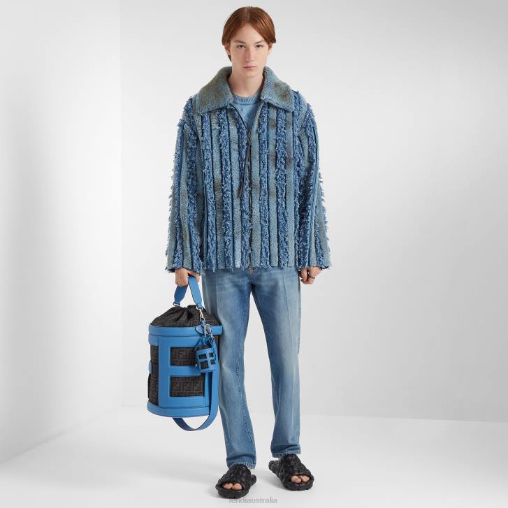 Men Apparel Fendi HP0B2085 Shearling And Denim Jacket Blue