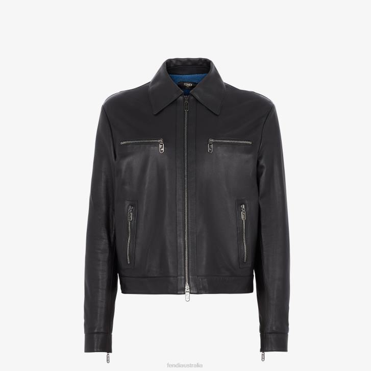 Men Apparel Fendi HP0B2097 Nappa Leather Biker Jacket Black