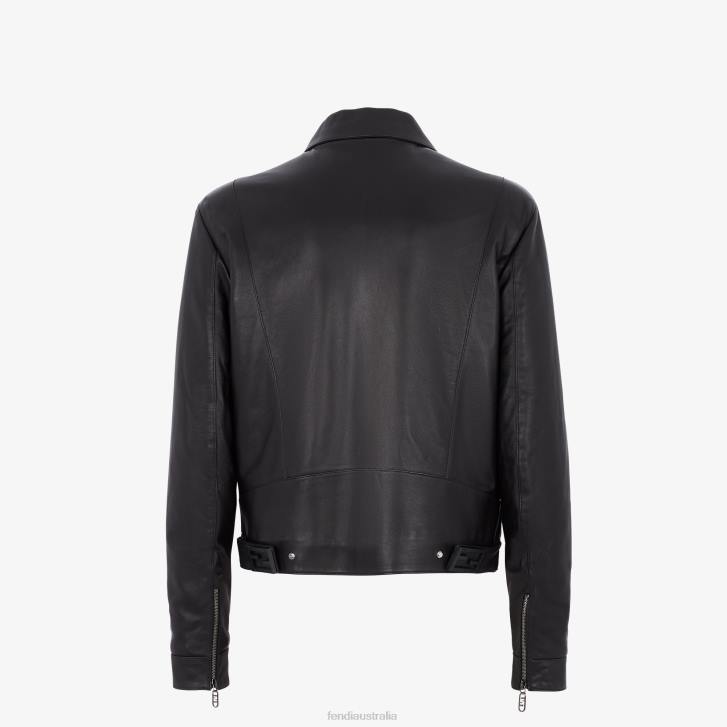 Men Apparel Fendi HP0B2097 Nappa Leather Biker Jacket Black