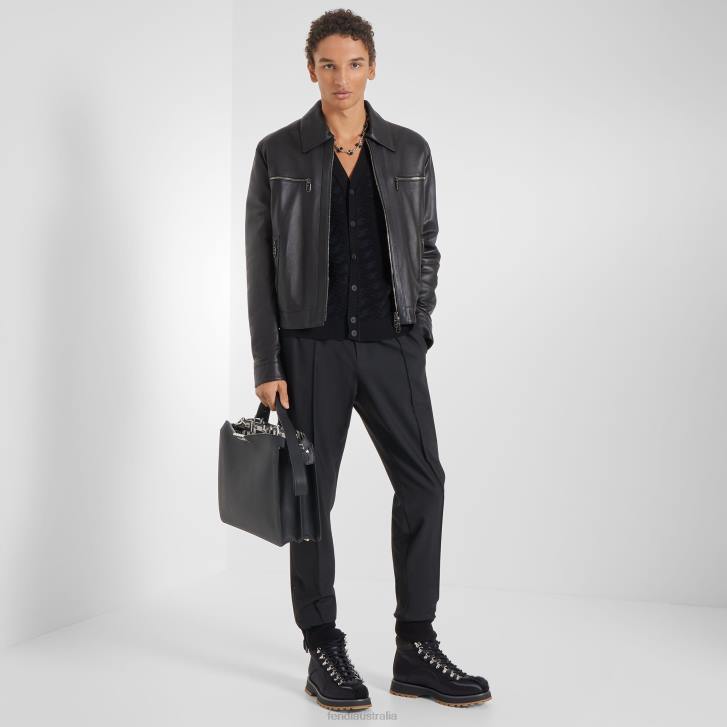 Men Apparel Fendi HP0B2097 Nappa Leather Biker Jacket Black