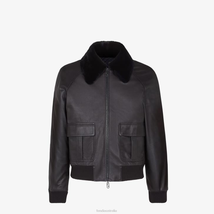 Men Apparel Fendi HP0B2197 Leather Jacket Black