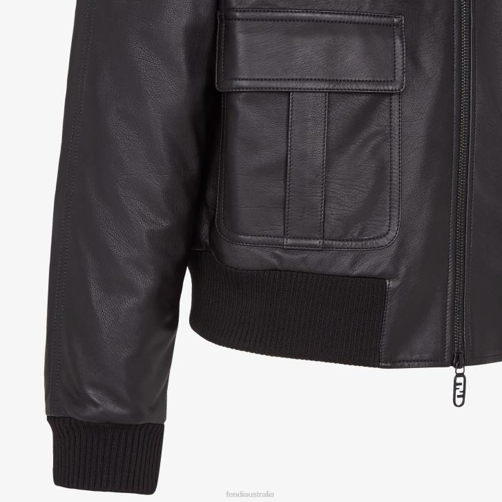 Men Apparel Fendi HP0B2197 Leather Jacket Black