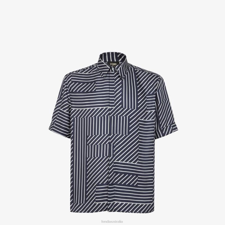 Men Apparel Fendi HP0B1919 Silk Shirt Blue