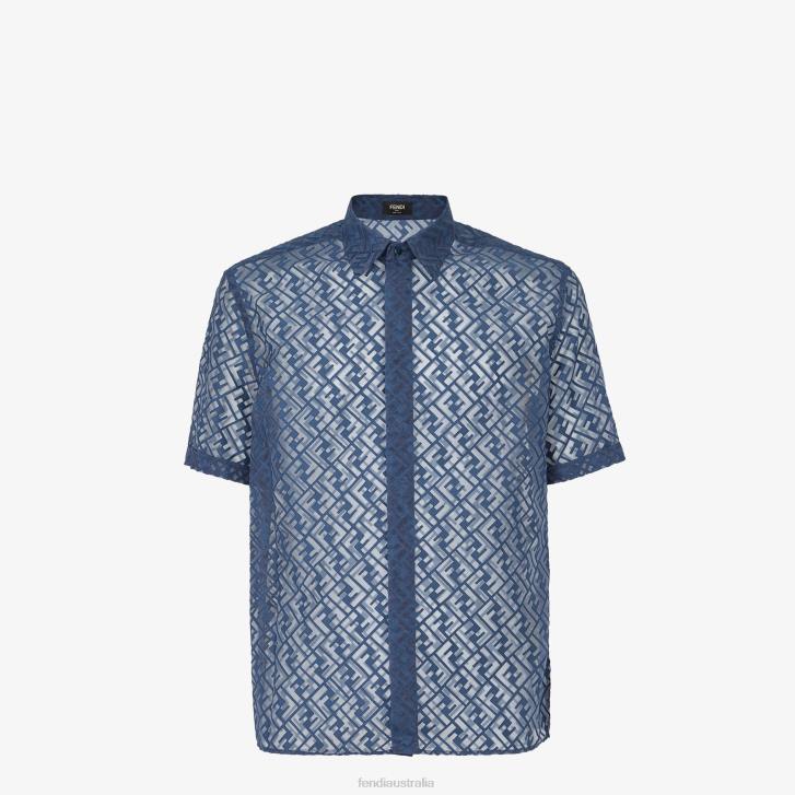 Men Apparel Fendi HP0B2036 Devore Fabric Shirt Blue