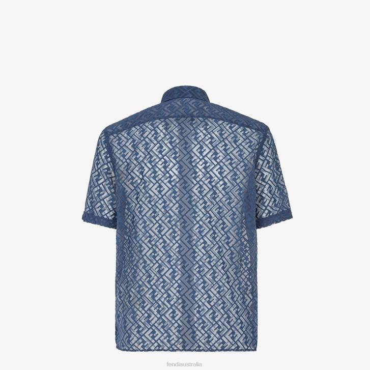 Men Apparel Fendi HP0B2036 Devore Fabric Shirt Blue