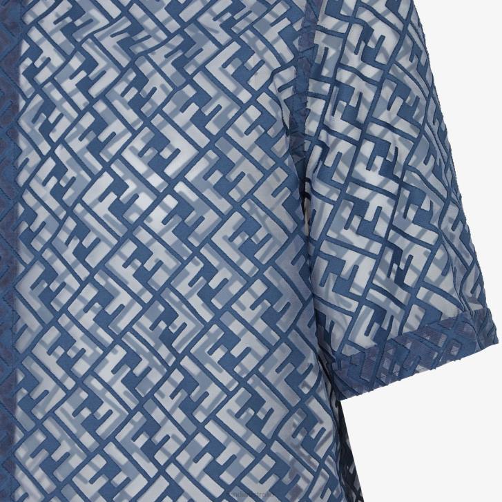 Men Apparel Fendi HP0B2036 Devore Fabric Shirt Blue