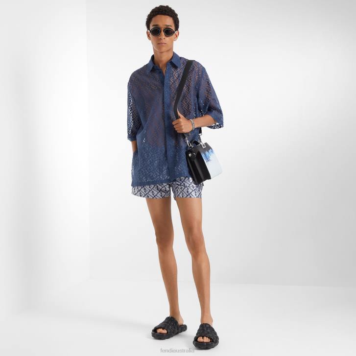 Men Apparel Fendi HP0B2036 Devore Fabric Shirt Blue
