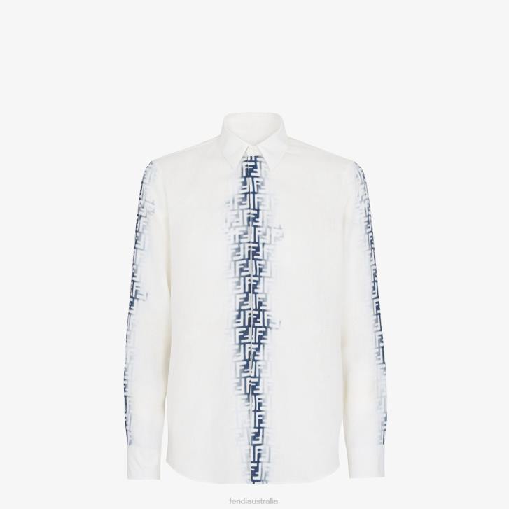 Men Apparel Fendi HP0B2038 Bleached Linen Shirt Blue