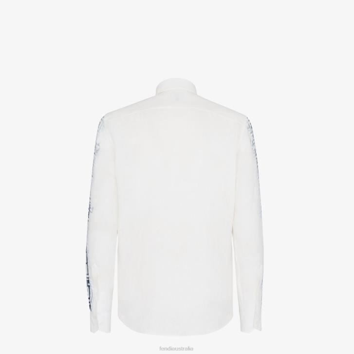 Men Apparel Fendi HP0B2038 Bleached Linen Shirt Blue