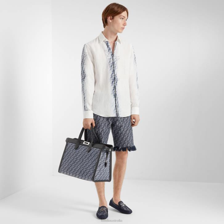 Men Apparel Fendi HP0B2038 Bleached Linen Shirt Blue