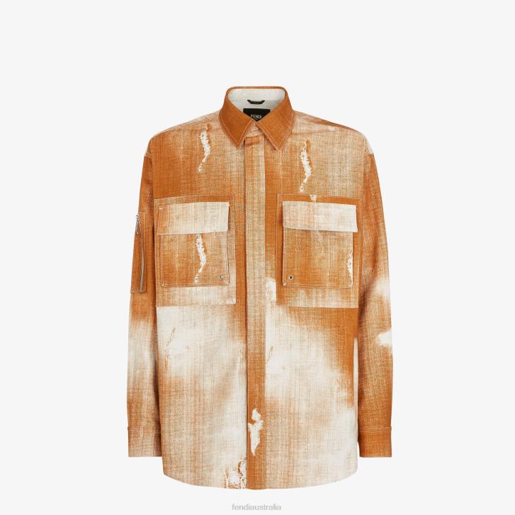 Men Apparel Fendi HP0B2045 Printed Denim Shirt Orange