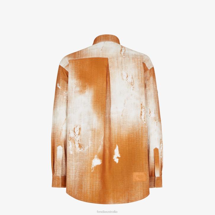 Men Apparel Fendi HP0B2045 Printed Denim Shirt Orange