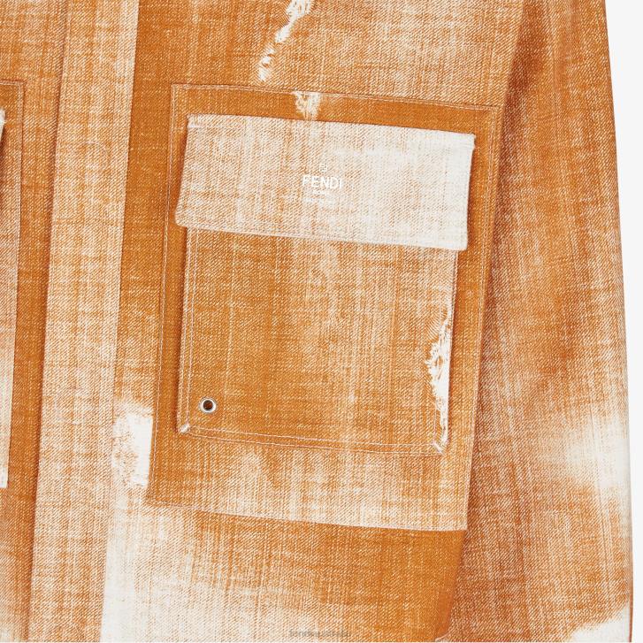 Men Apparel Fendi HP0B2045 Printed Denim Shirt Orange