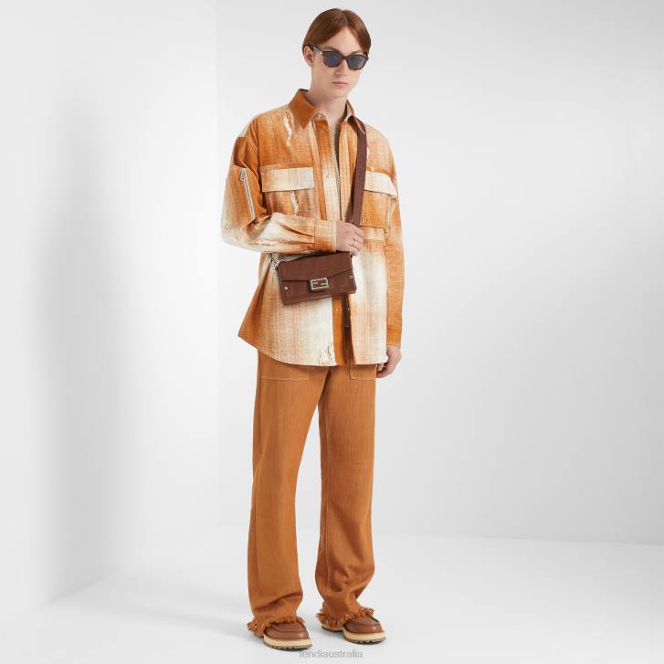 Men Apparel Fendi HP0B2045 Printed Denim Shirt Orange