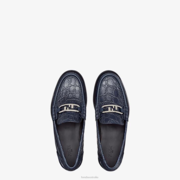 Men Shoes Fendi HP0B2267 Caiman Leather Loafers Blue