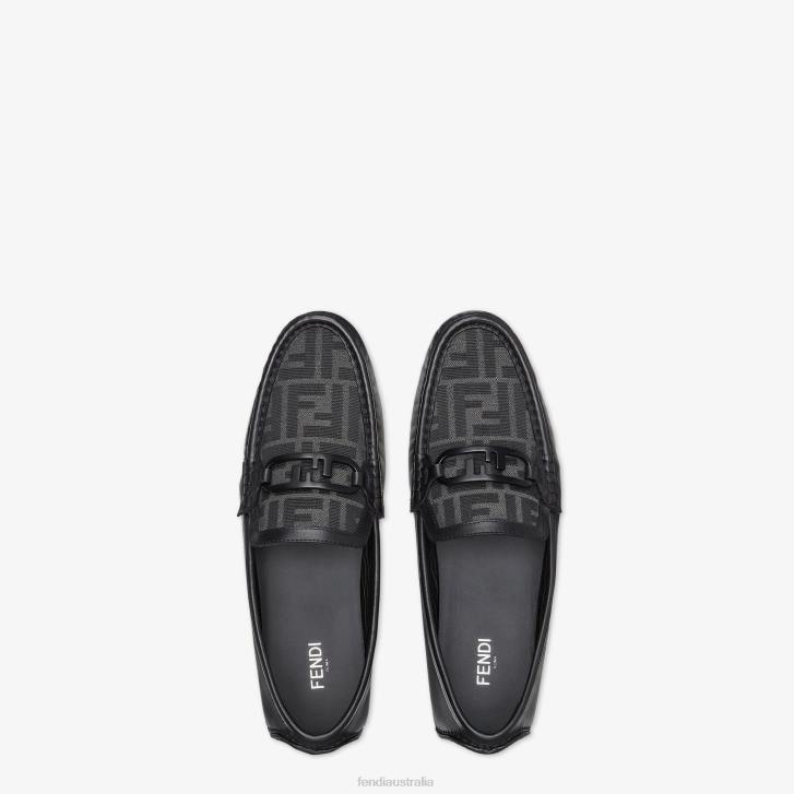 Men Shoes Fendi HP0B2290 Leather Driver Loafers Black
