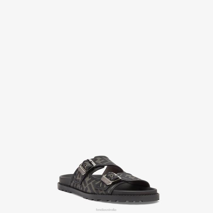 Men Shoes Fendi HP0B2225 Leather And Fabric Sandals Black