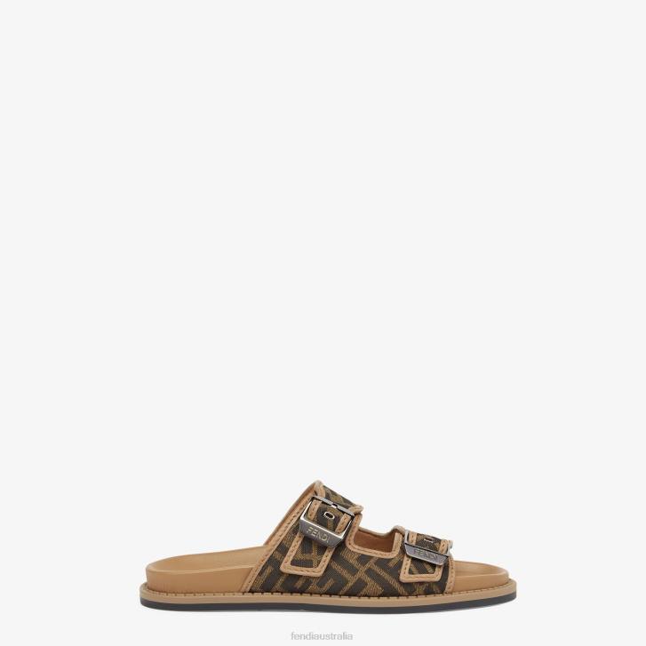 Men Shoes Fendi HP0B2226 Leather And Fabric Sandals Brown