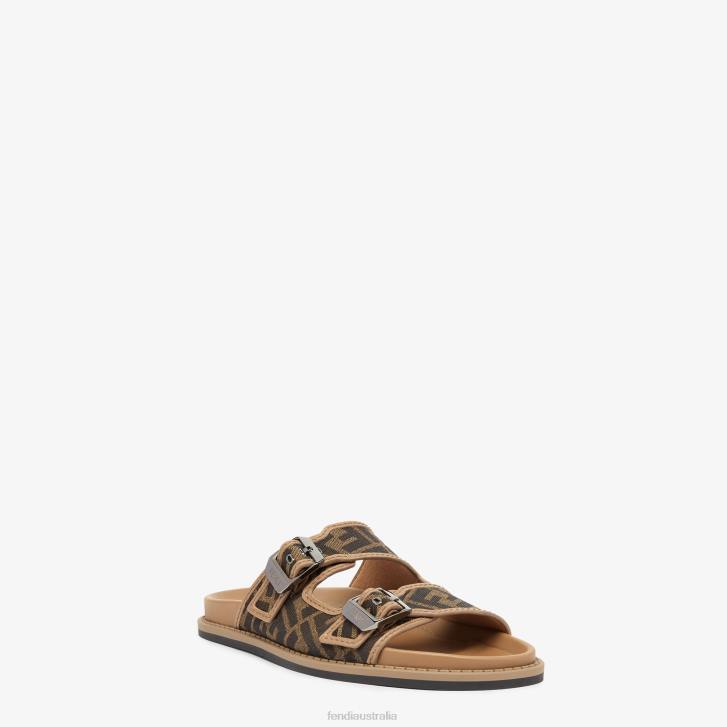 Men Shoes Fendi HP0B2226 Leather And Fabric Sandals Brown