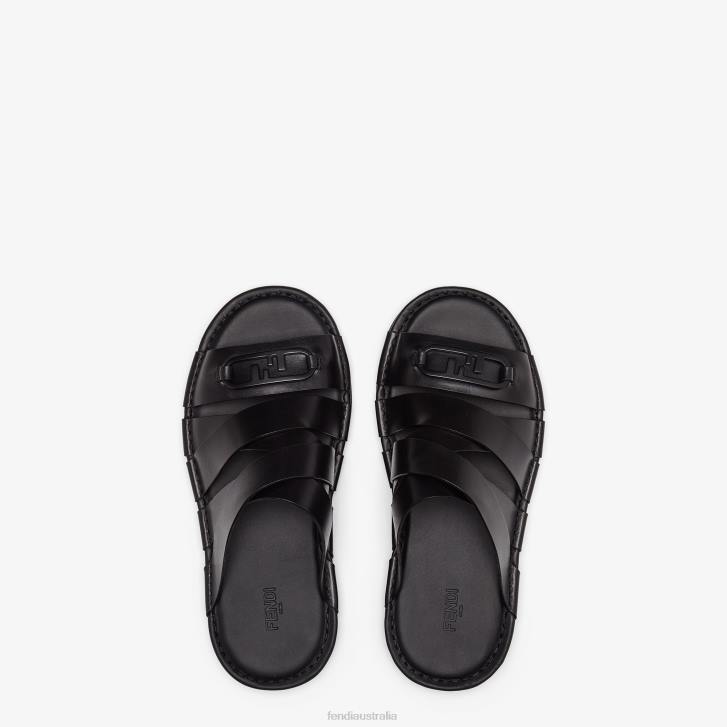 Men Shoes Fendi HP0B2280 Leather Slides Black
