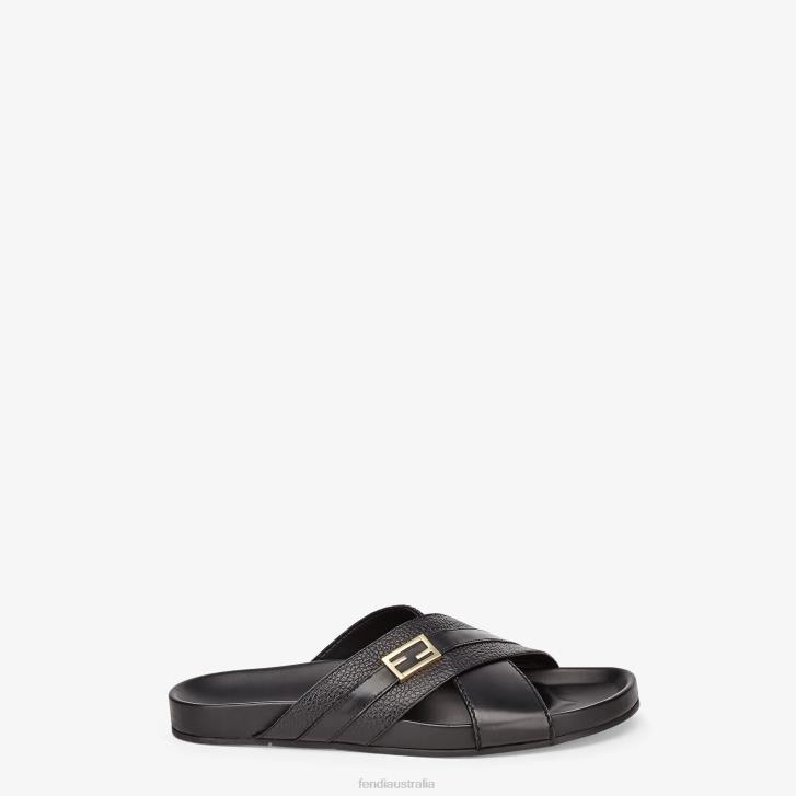 Men Shoes Fendi HP0B2281 Leather Slides Black