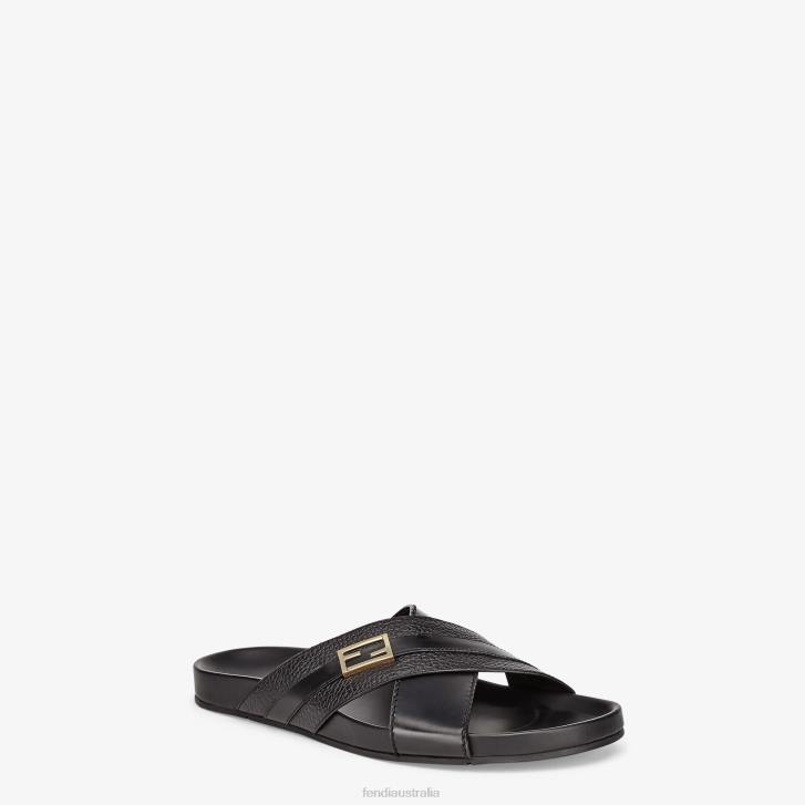 Men Shoes Fendi HP0B2281 Leather Slides Black