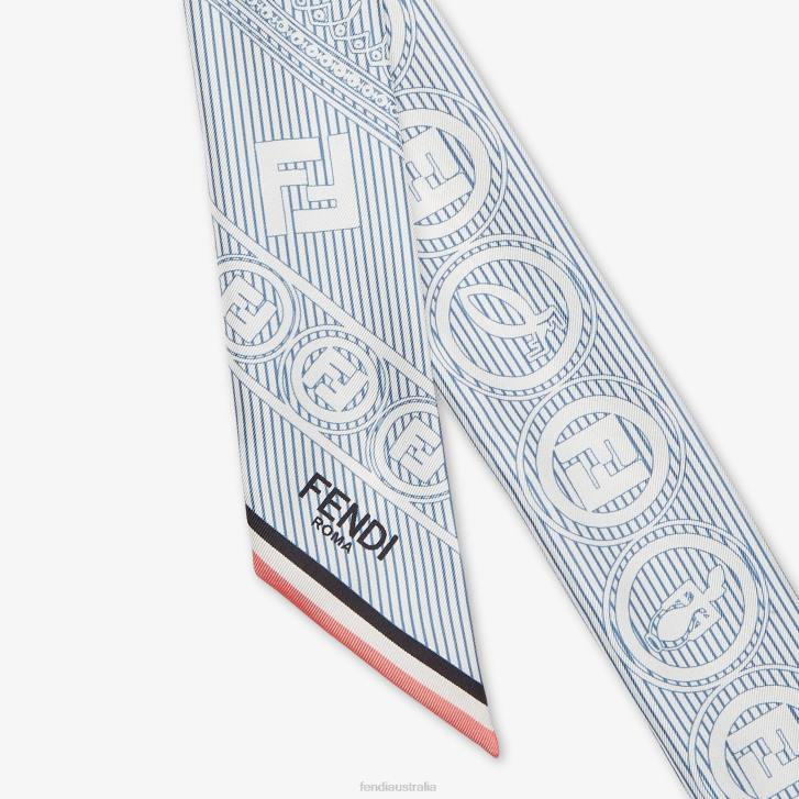 Women Accessories Fendi HP0B122 Striped Silk Tie Scarf Blue