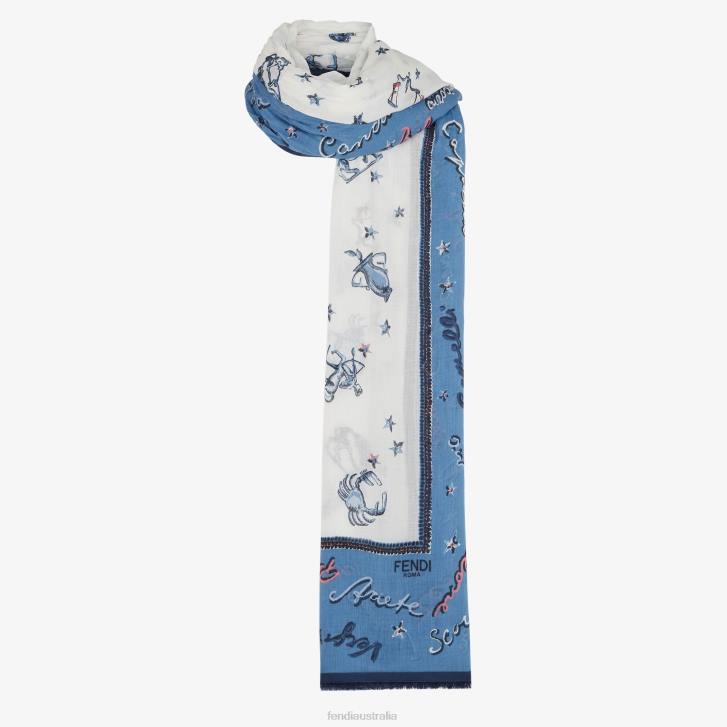 Women Accessories Fendi HP0B126 Silk Stole Blue