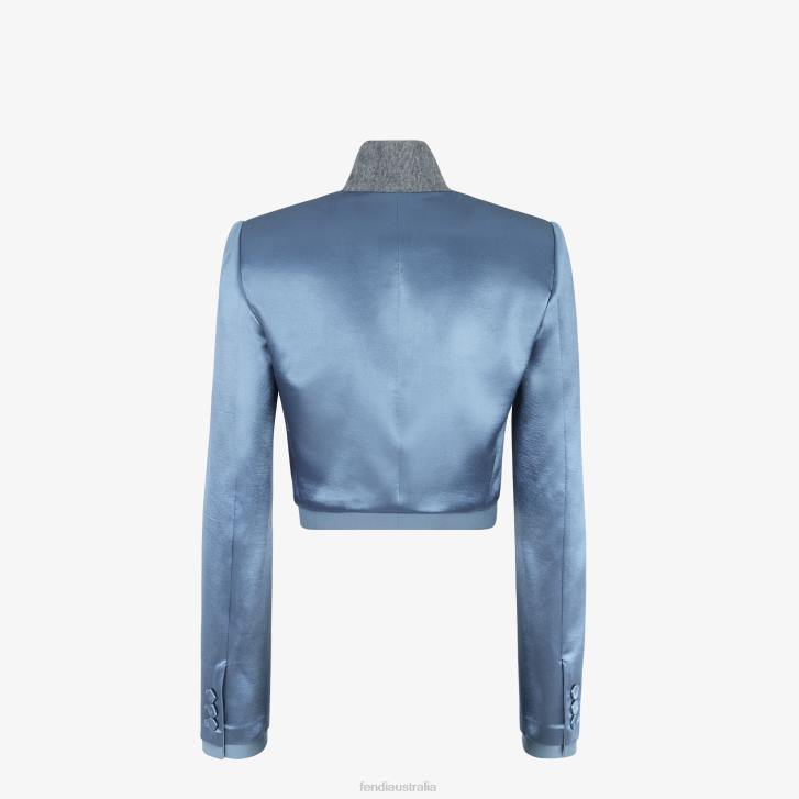 Women Apparel Fendi HP0B1125 Satin And Wool Gabardine Jacket Blue