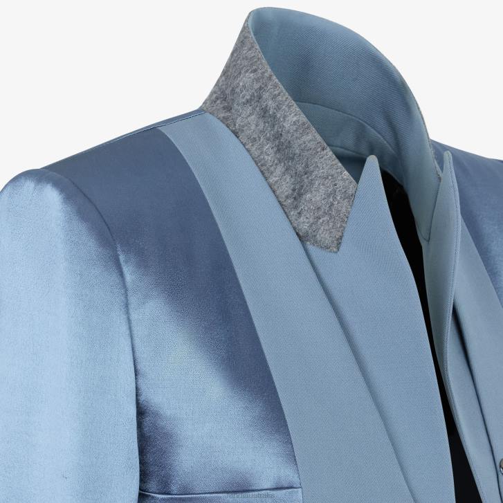 Women Apparel Fendi HP0B1125 Satin And Wool Gabardine Jacket Blue