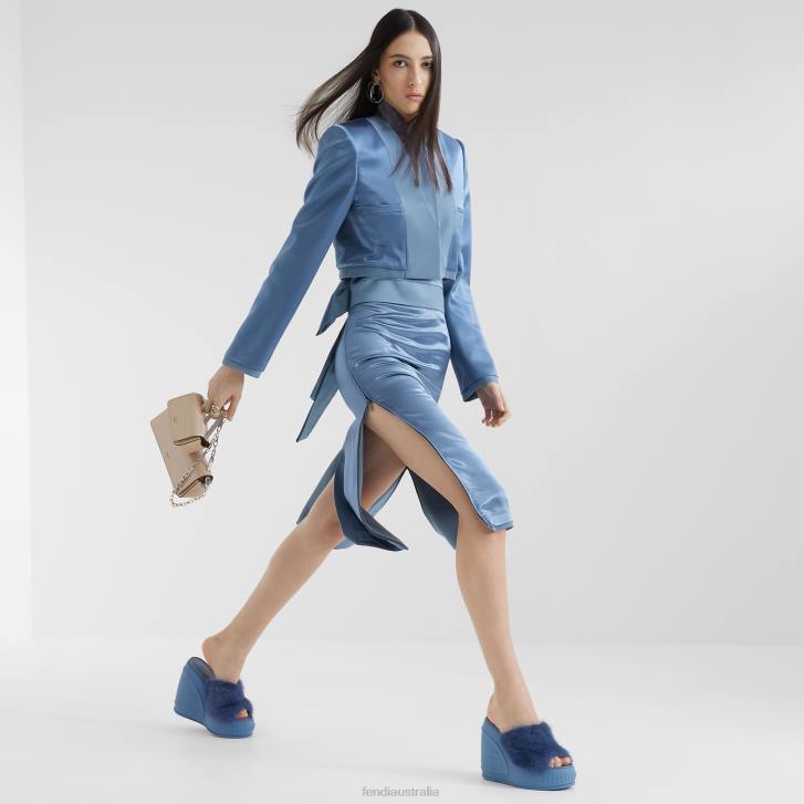 Women Apparel Fendi HP0B1125 Satin And Wool Gabardine Jacket Blue
