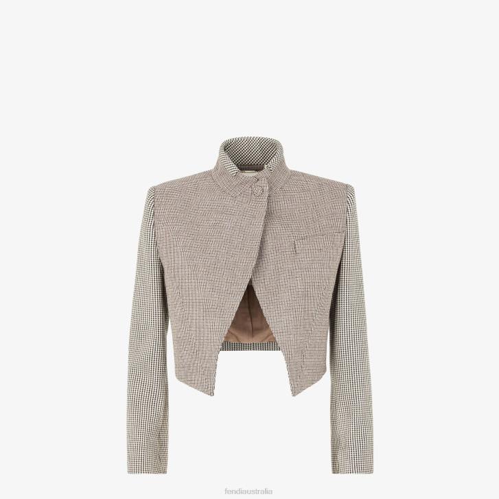 Women Apparel Fendi HP0B1220 Houndstooth Wool Jacket Beige