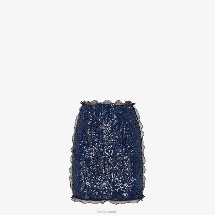Women Apparel Fendi HP0B1183 Miniskirt With Sequin Embroidery Blue