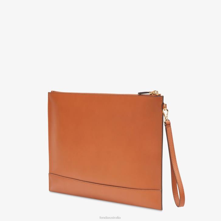 Women Accessories Fendi HP0B1503 Flat Large Leather Pouch Brown