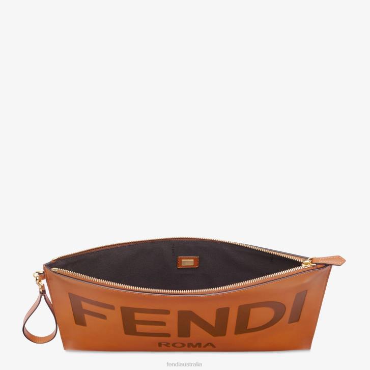 Women Accessories Fendi HP0B1503 Flat Large Leather Pouch Brown