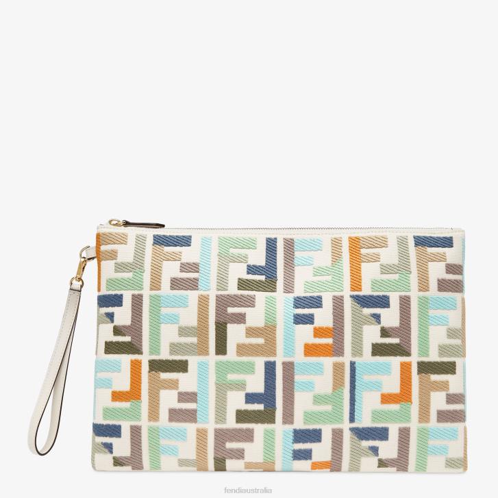 Women Accessories Fendi HP0B1519 Canvas Pouch With FF Embroidery Multicolor