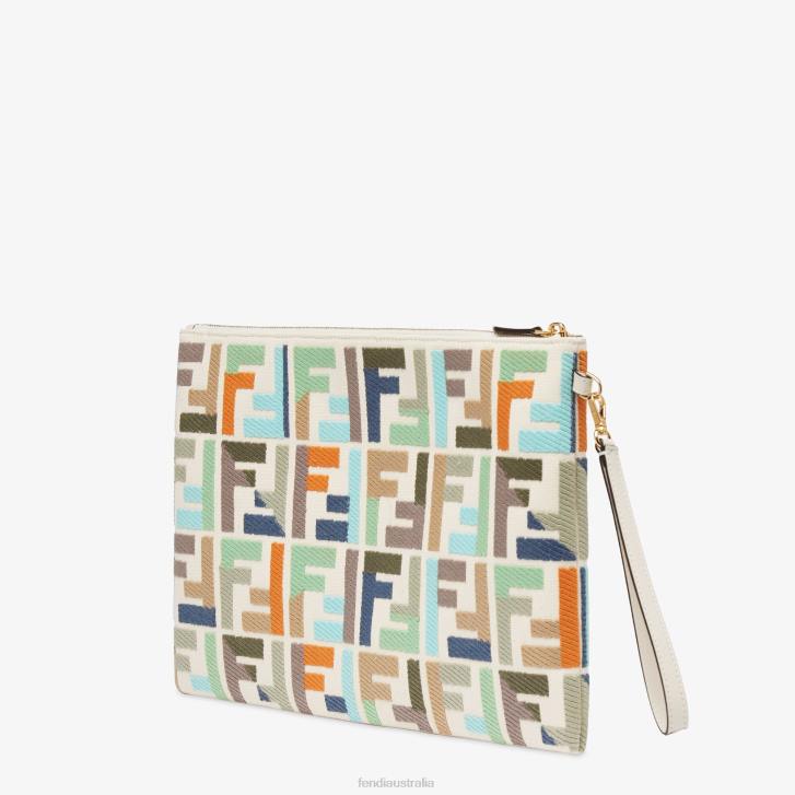 Women Accessories Fendi HP0B1519 Canvas Pouch With FF Embroidery Multicolor