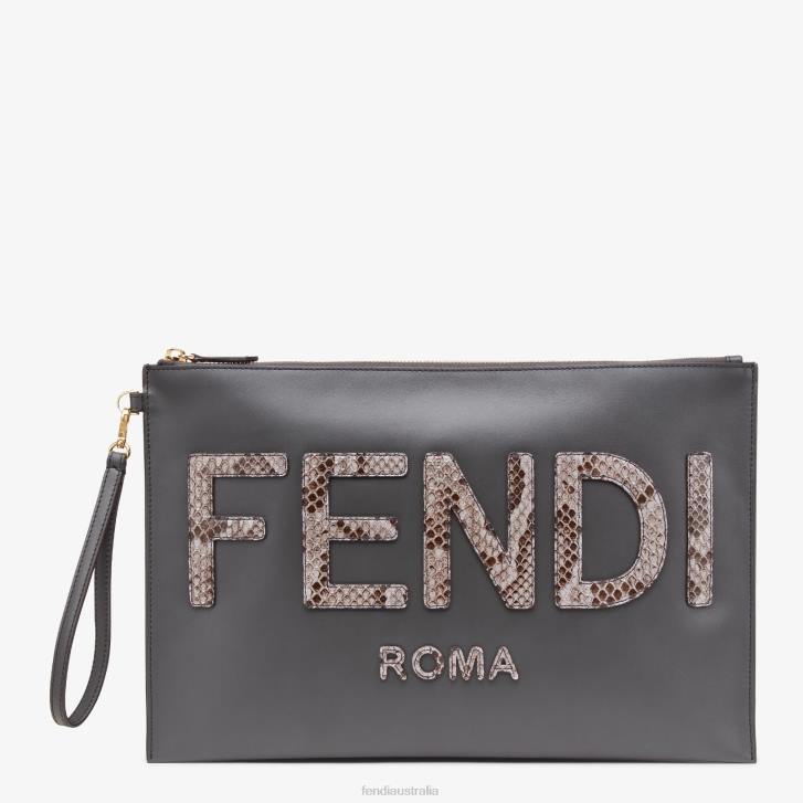 Women Accessories Fendi HP0B1532 Flat Large Leather Pouch Gray