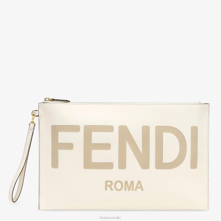 Women Accessories Fendi HP0B1563 Flat Large Leather Pouch White