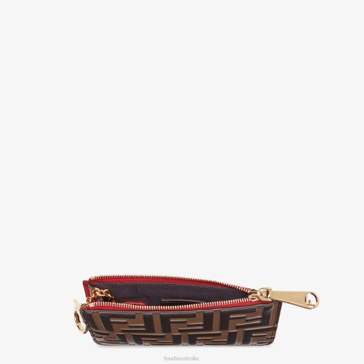 Women Accessories Fendi HP0B1595 Key Case Leather Pouch Brown