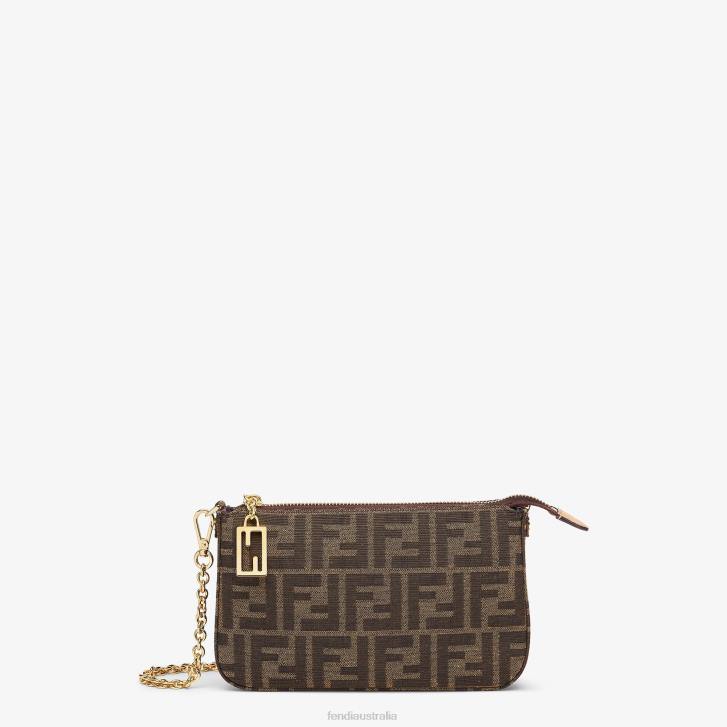 Women Accessories Fendi HP0B537 Jacquard FF Fabric Clutch With Chain Brown