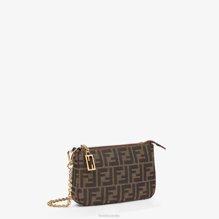 Women Accessories Fendi HP0B537 Jacquard FF Fabric Clutch With Chain Brown