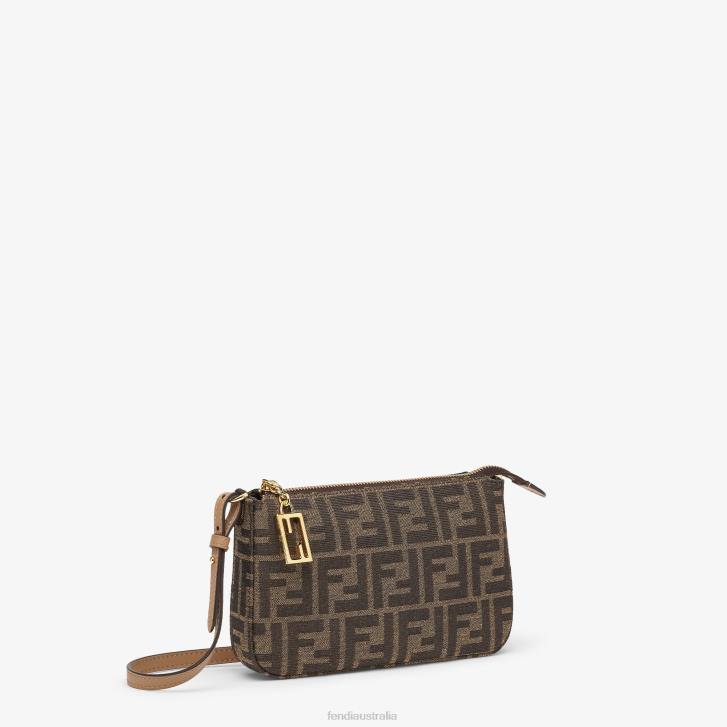 Women Accessories Fendi HP0B537 Jacquard FF Fabric Clutch With Chain Brown