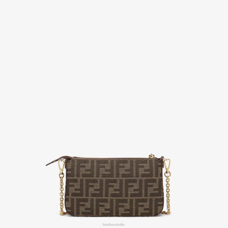 Women Accessories Fendi HP0B537 Jacquard FF Fabric Clutch With Chain Brown
