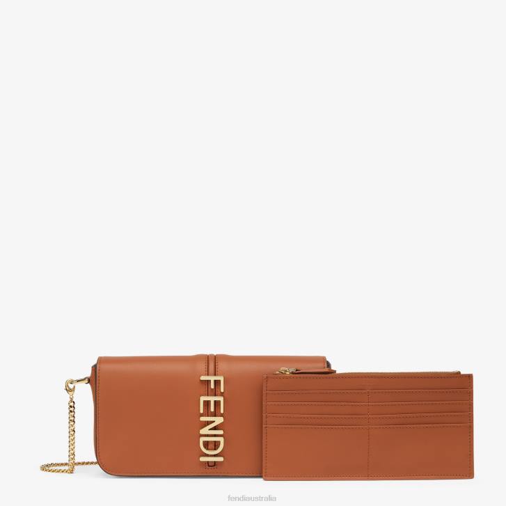 Women Accessories Fendi HP0B1416 Graphy On Chain Leather Wallet Brown