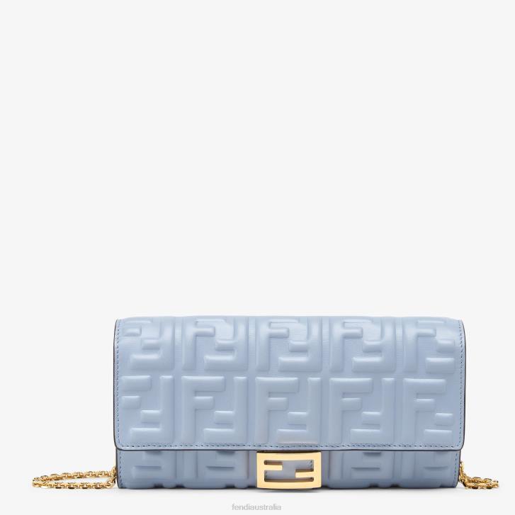 Women Accessories Fendi HP0B1422 Baguette Continental With Chain Nappa Leather Wallet Light blue
