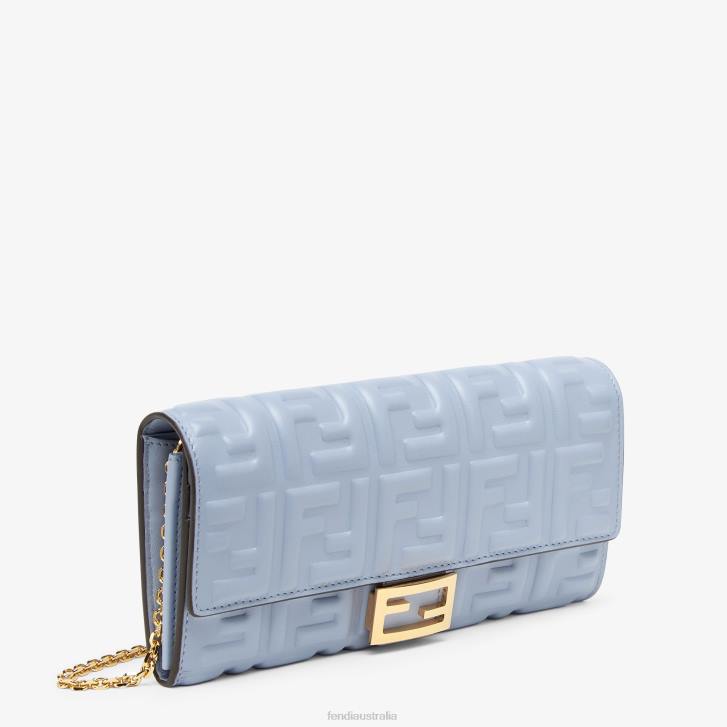 Women Accessories Fendi HP0B1422 Baguette Continental With Chain Nappa Leather Wallet Light blue